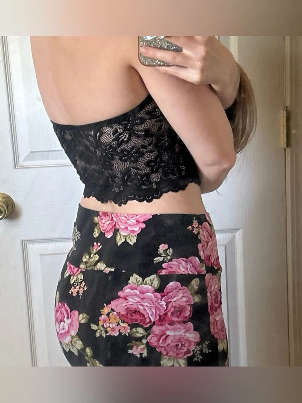 Lace Strapless Corset Crop Top - Black